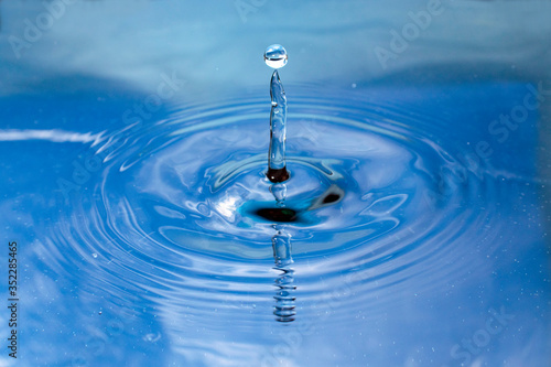 Splash after drop of water drop. Drops of water close-up.