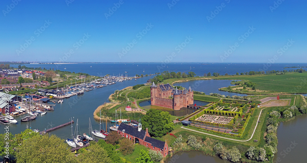 Aerial from the medieval castle 'Muiderslot' in Muiden the Netherlands