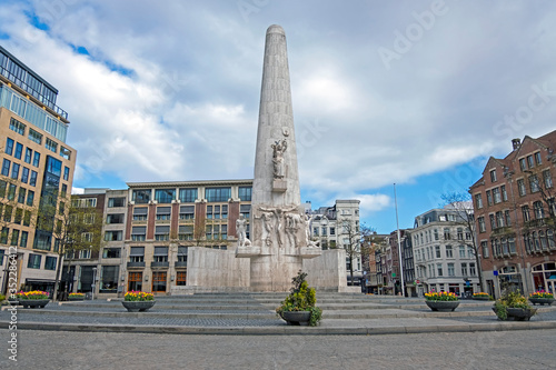 Monument on the Dam in Amsterdam in spring