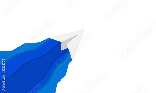 Paper airplane with abstract blue background concept vector isolated on white background