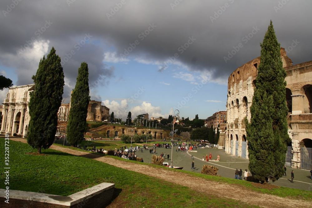 The view of Roman forum in Italy. The view of ancient rome