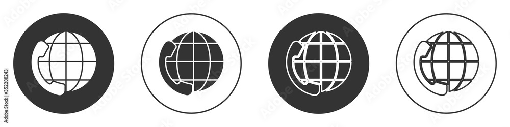 Black Telephone 24 hours support icon isolated on white background. All-day customer support call-center. Full time call services. Circle button. Vector Black Telephone 24 hours support icon isolated on white background. All-day customer support call-center. Full time call services. Circle button. Vector