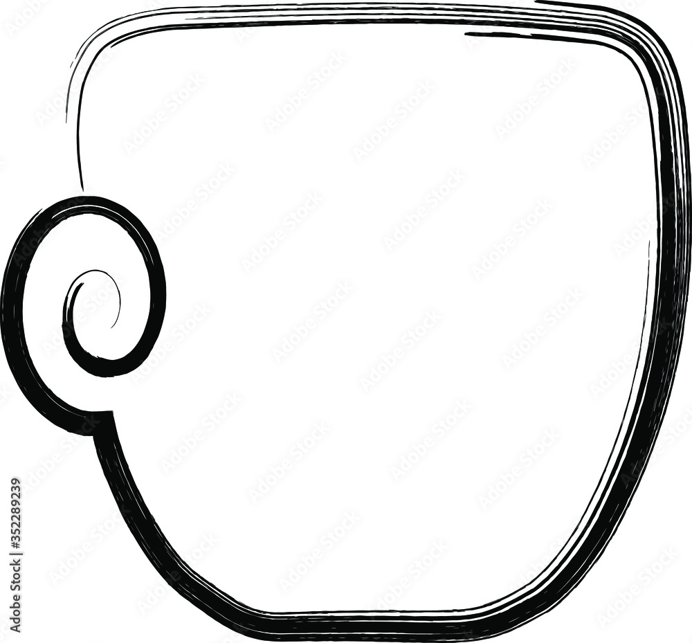 The cup is drawn in black outline, doodle style image. Beautiful design saver for a cafe, an icon for tea or coffee. The cup is drawn in black outline, doodle style image. Beautiful design saver for a cafe, an icon for tea or coffee.