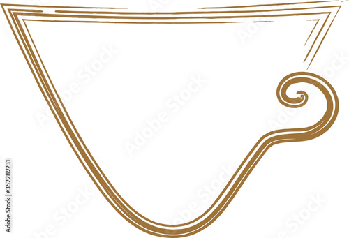 The cup is drawn with a brown line, the picture is in the doodle style. Beautiful design saver for a cafe, an icon for tea or coffee.