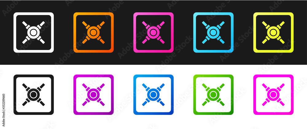 Set Safe icon isolated on black and white background. The door safe a bank vault with a combination lock. Reliable Data Protection. Vector Set Safe icon isolated on black and white background. The door safe a bank vault with a combination lock. Reliable Data Protection. Vector