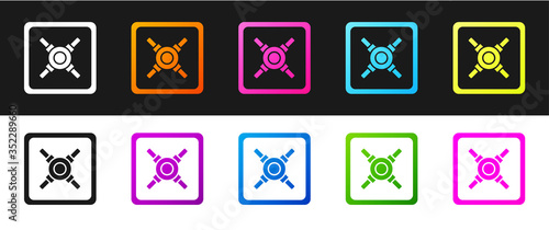 Set Safe icon isolated on black and white background. The door safe a bank vault with a combination lock. Reliable Data Protection. Vector