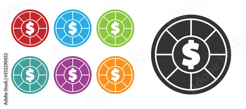 Black Casino chips icon isolated on white background. Casino gambling. Set icons colorful. Vector