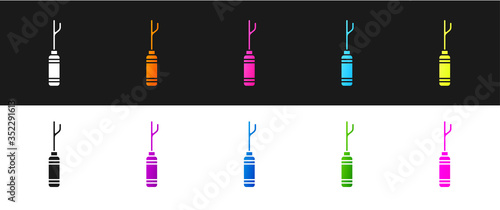 Set Awl tool with wooden handle icon isolated on black and white background. Work equipment tailor industry. Vector