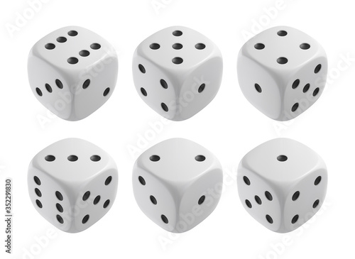 Realistic white dices. Casino and gambling design elements. Vector illustration.