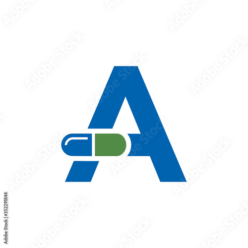 Letter A Pill or Capsule Logo Design. Initial Geometric Medicine Vector Graphic. 