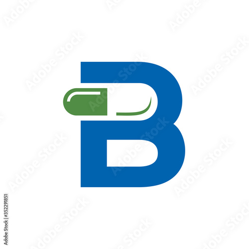 Letter B Pill or Capsule Logo Design. Initial Geometric Medicine Vector Graphic. 