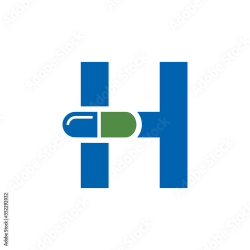 Letter H Pill or Capsule Logo Design. Initial Geometric Medicine Vector Graphic. 