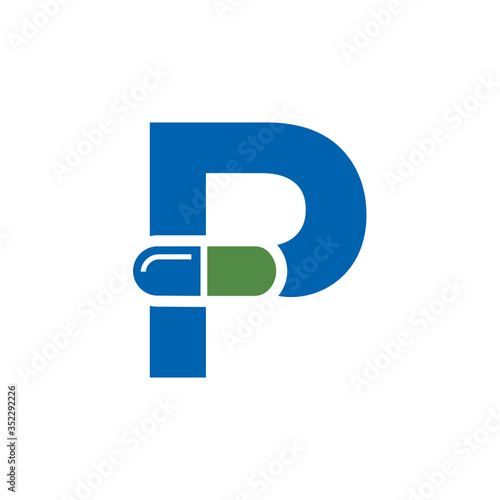 Letter P Pill or Capsule Logo Design. Initial Geometric Medicine Vector Graphic. 

