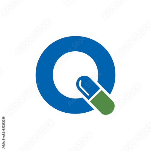 Letter Q Pill or Capsule Logo Design. Initial Geometric Medicine Vector Graphic. 
