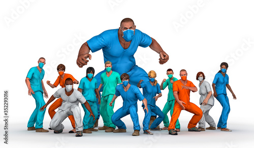 3D illustration Nursing Staff Superheroes on White Background