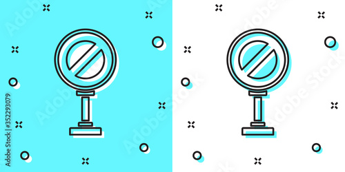 Black line Stop sign icon isolated on green and white background. Traffic regulatory warning stop symbol. Random dynamic shapes. Vector