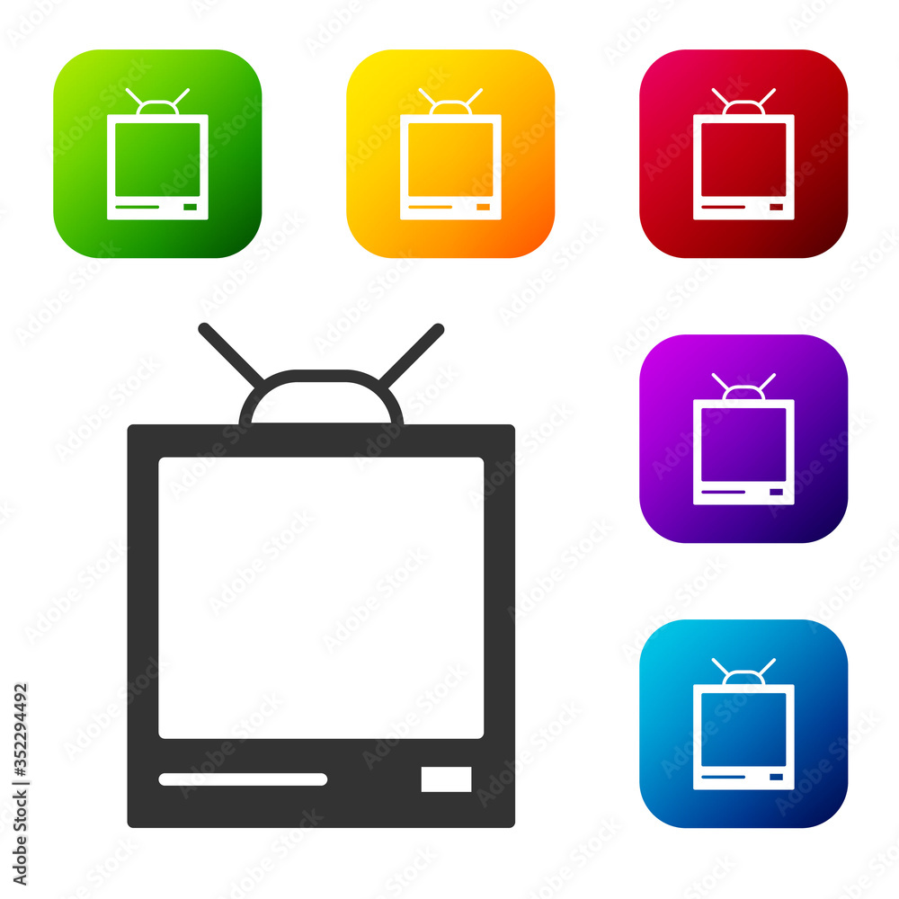 Black Retro tv icon isolated on white background. Television sign. Set icons in color square buttons. Vector Black Retro tv icon isolated on white background. Television sign. Set icons in color square buttons. Vector