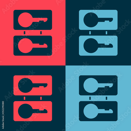 Pop art Metal mold plates for casting keys icon isolated on color background. Set for mass production and forgery of the keys. Vector