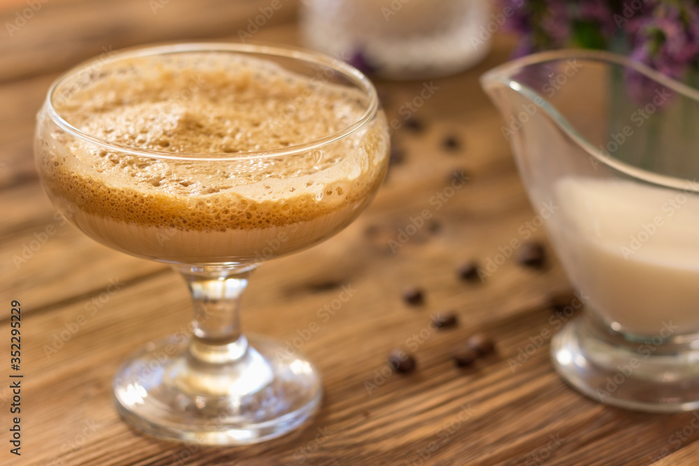 dalgona coffee a cool fluffy whipped coffee latte with coffee foam dalgona coffee a cool fluffy whipped coffee latte with coffee foam