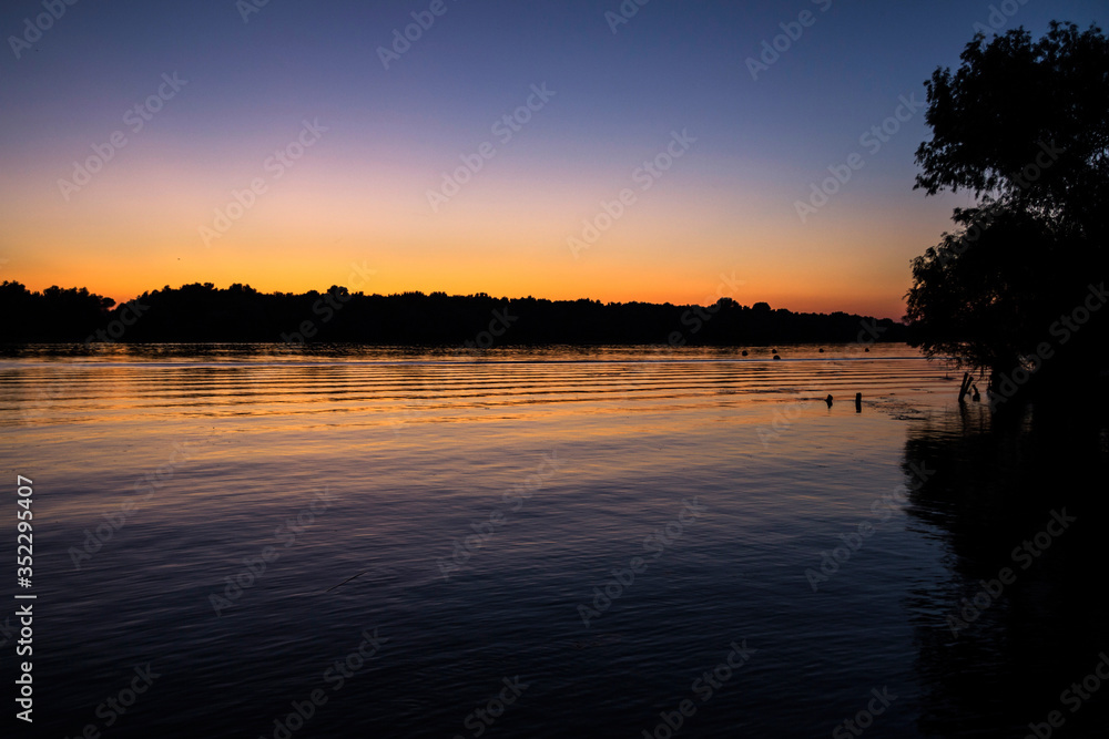 Sunset, dusk in Danube Delta