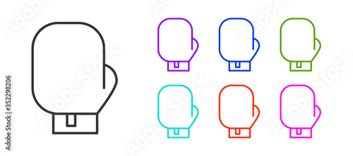 Black line Boxing glove icon isolated on white background. Set icons colorful. Vector