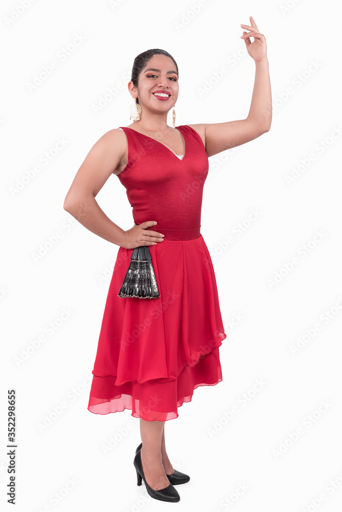 Vestido tradicional mexicano en color rojo para bailar danzón Vestido tradicional mexicano en color rojo para bailar danzón