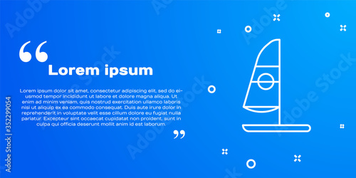 White line Windsurfing icon isolated on blue background. Vector