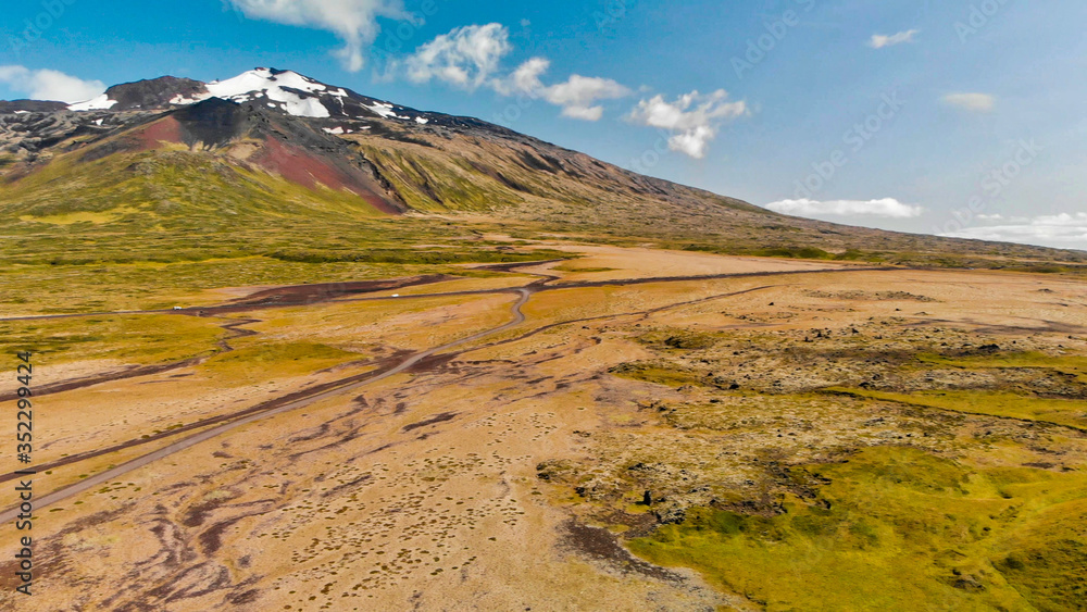 Saxholl Crater, Iceland. Beautiful aerial view from drone