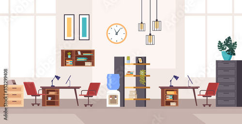 Office workstation furniture interior concept. Vector flat graphic design cartoon illustration