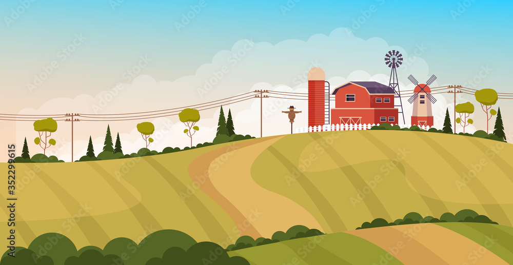 Farmland landscape countryside concept. Vector flat cartoon graphic design illustration Farmland landscape countryside concept. Vector flat cartoon graphic design illustration