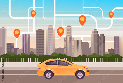 City town taxi cab mobile app concept. Vector flat cartoon graphic design illustration