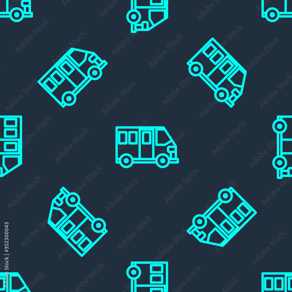 Green line School Bus icon isolated seamless pattern on blue background. Public transportation symbol. Vector Green line School Bus icon isolated seamless pattern on blue background. Public transportation symbol. Vector