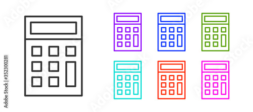 Black line Calculator icon isolated on white background. Accounting symbol. Business calculations mathematics education and finance. Set icons colorful. Vector