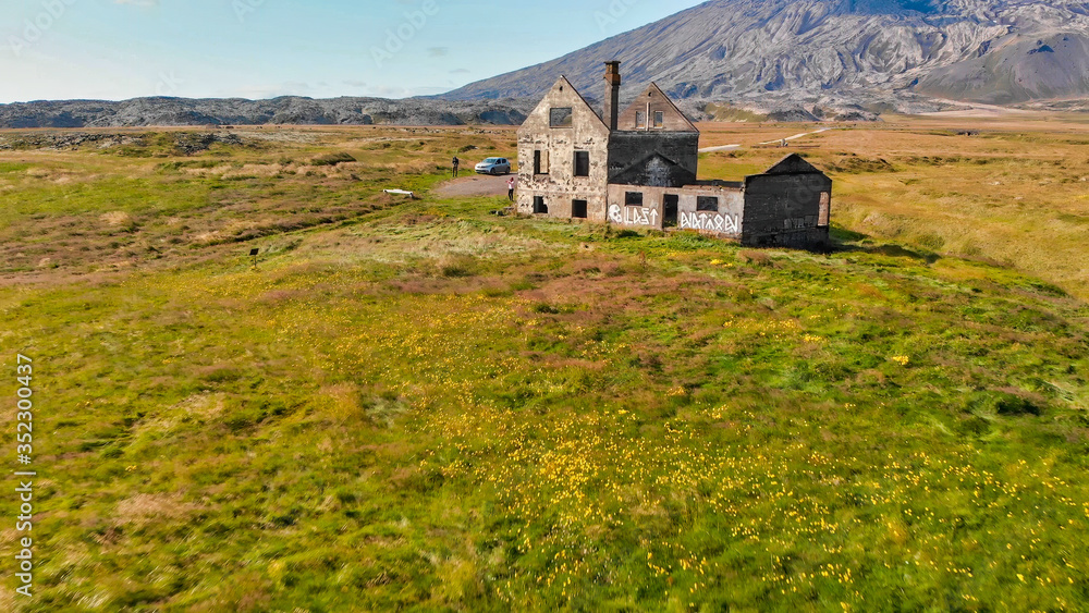 Dagverdara, West Iceland. Aerial view of ruins from drone Dagverdara, West Iceland. Aerial view of ruins from drone