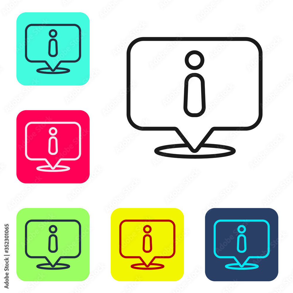Black line Information icon isolated on white background. Set icons in color square buttons. Vector Black line Information icon isolated on white background. Set icons in color square buttons. Vector