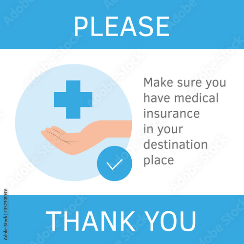 Make sure you have medical insurance for travel. Guidance, recommendation. Avia coronavirus prevention rules. Travel guidance for travelers avia flights, train trips infographic flat style vector