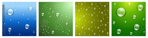 Isolated set transparent clean water drop on different colorful background – stock vector