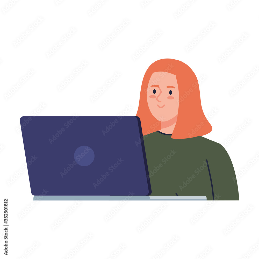 young woman with laptop, browsing internet vector illustration design young woman with laptop, browsing internet vector illustration design