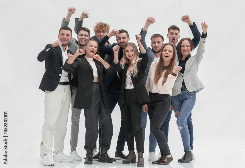 team of young people gesture showing their success