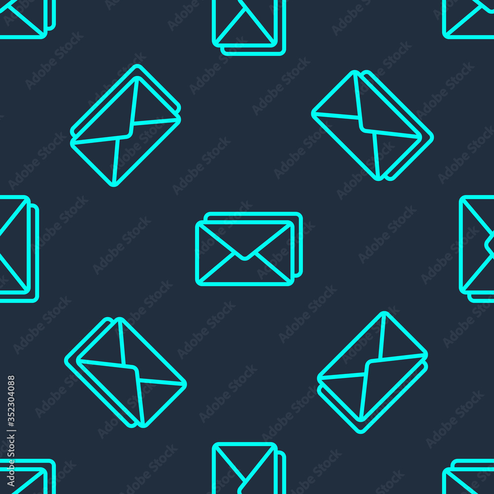 Green line Envelope icon isolated seamless pattern on blue background. Email message letter symbol. Vector Illustration Green line Envelope icon isolated seamless pattern on blue background. Email message letter symbol. Vector Illustration