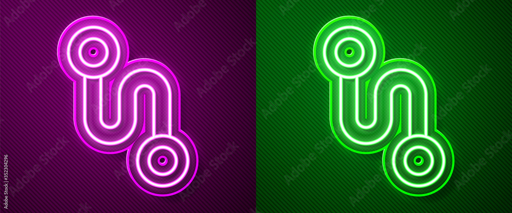 Glowing neon line Route location icon isolated on purple and green background. Map pointer sign. Concept of path or road. GPS navigator. Vector Illustration Glowing neon line Route location icon isolated on purple and green background. Map pointer sign. Concept of path or road. GPS navigator. Vector Illustration