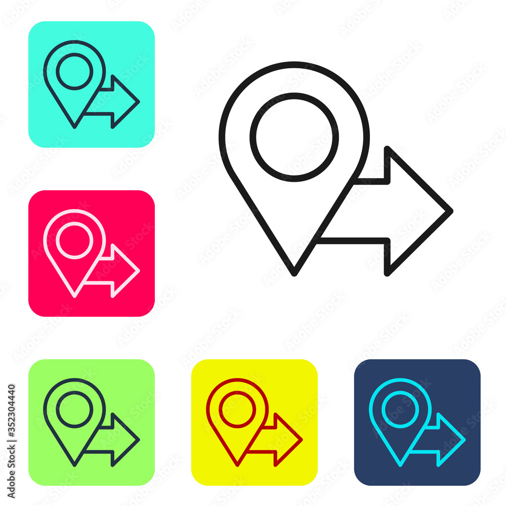 Black line Map pin icon isolated on white background. Navigation, pointer, location, map, gps, direction, place, compass, search concept. Set icons in color square buttons. Vector Illustration Black line Map pin icon isolated on white background. Navigation, pointer, location, map, gps, direction, place, compass, search concept. Set icons in color square buttons. Vector Illustration