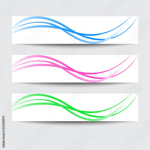 Vector set of horizontal banners. Colored wavy lines on a white background.