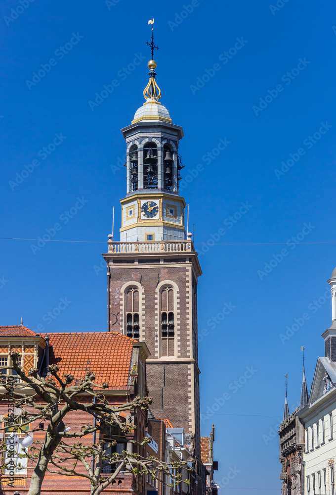 Historic clock tower in the center of Kampen, Netherlands