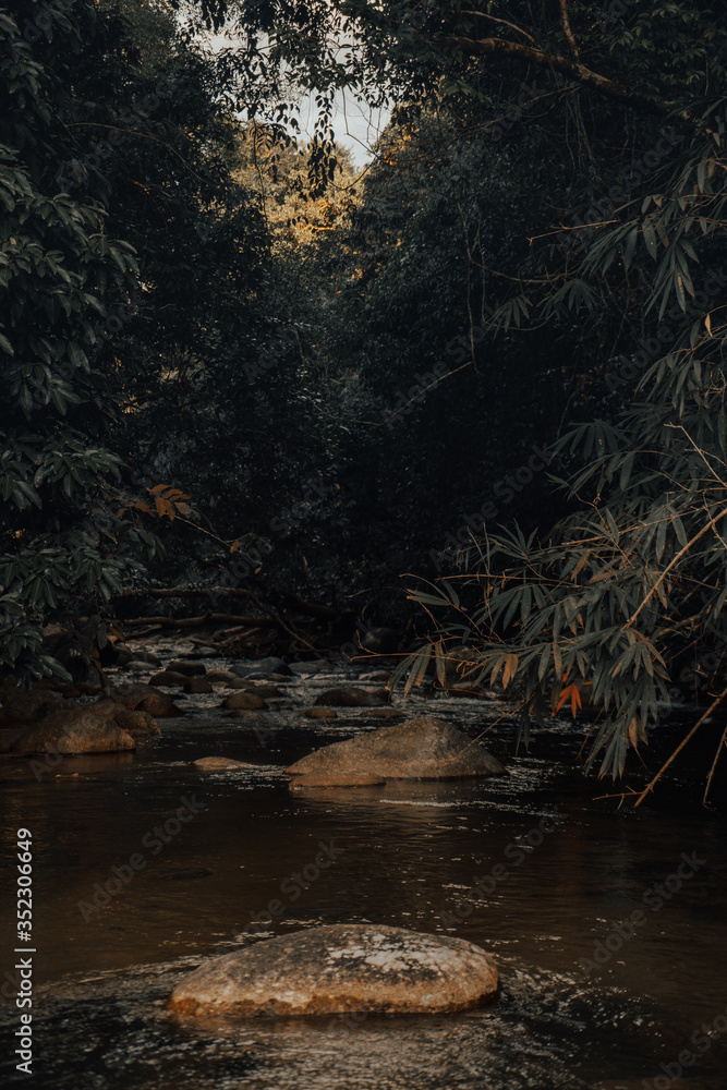 Smooth waterfall on dark-colored rocks Smooth waterfall on dark-colored rocks