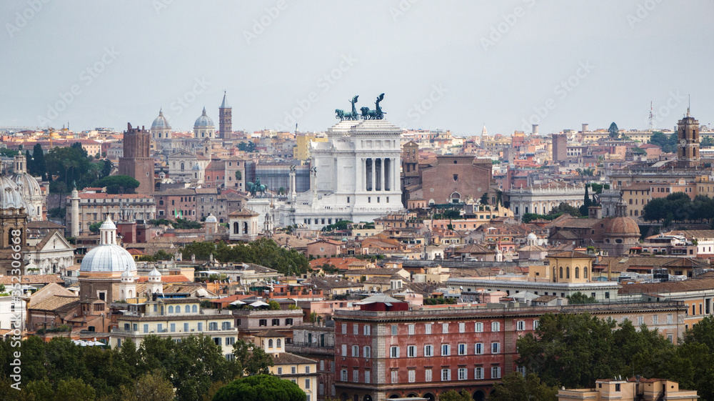 Rome center cityscapes views from the hill of Janiculum.