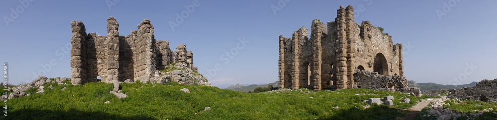 Panoramic view of the Aspendos, ancient city near Antalya, Southern Turkey. Panoramic view of the Aspendos, ancient city near Antalya, Southern Turkey.