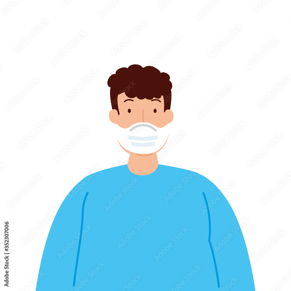 man using protective surgical mask for covid 19 prevention vector illustration design