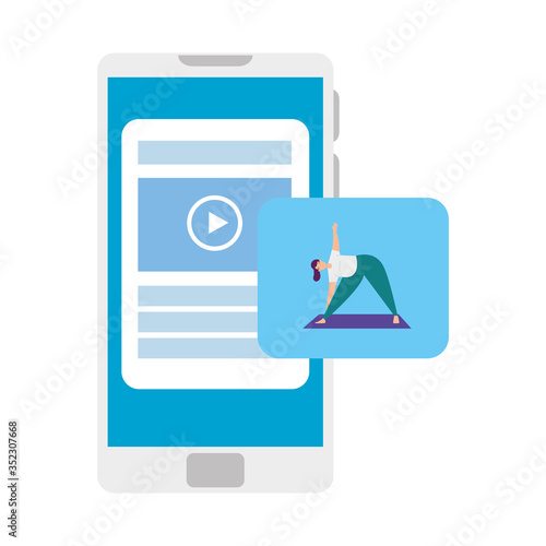 smartphone device with application yoga online, healthy lifestyle vector illustration designs