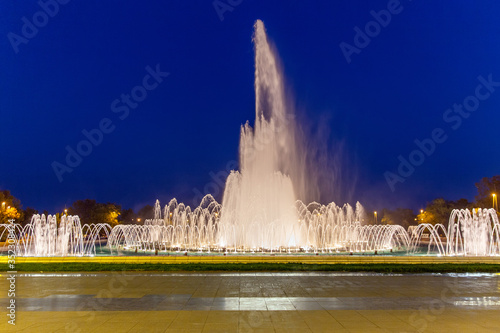 Night view of the fountain in front of the government of Azerbaijan. Freedom Square. Baku
